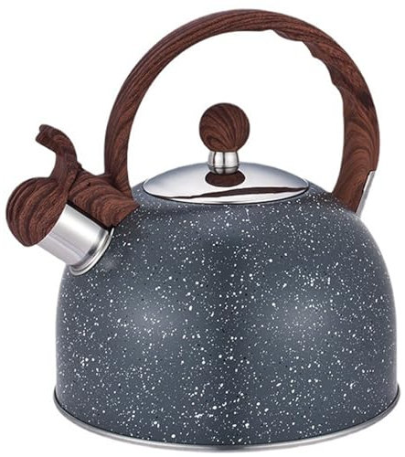 Whistling Stove Top Kettle 2.5l Stainless Steel Whistling Kettle with Insulated Folding Wood Handle Tea Stovetop Kettles for Stove Top Fast Heating Teapot for Stovetop for Coffee, Tea, Milk Grey