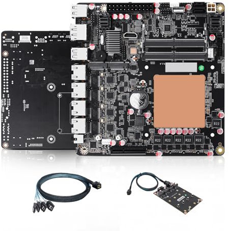 AIOPCWA NAS Mainboard 6 Bay, 6x NVMe Mini ITX Motherboard 12th Gen Pentium 8505, DDR5 8GB RAM 256GB SSD PC Motherboards with PCIe4.0×4, 4 x i226-V 2.5GbE LAN, USB3.2(with Adapter)