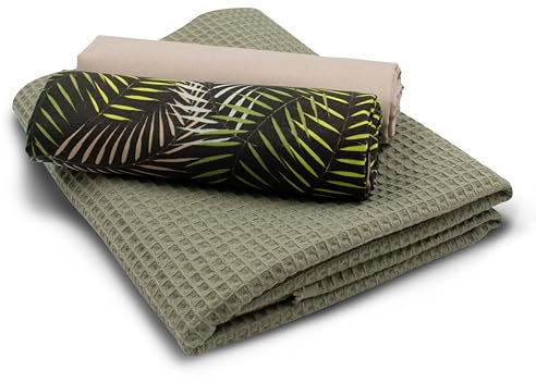 VmG-Store Waffelpique + Baumwollstoff Set farblich abgestimmt Waffel Stoff 100% Baumwollstoff Tex Standard 100 (Palmenblätter exotisch Set96)