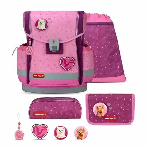 Belmil Classy Plus Schulranzen Set 5-teilig mit Brustgurt (405-78/AG/S) (Rosie Hearts)