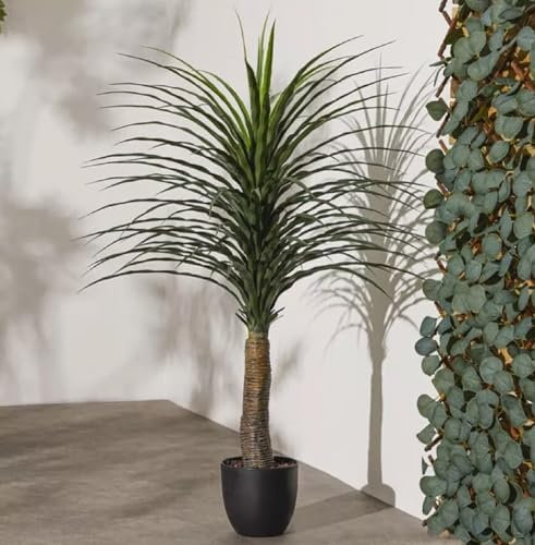 MD MUZ Artificial Yucca Plant 120cm Fake Tall Tree with White Planter,Faux Yucca Tree Plant Indoor/outdoor Floor Porch Home Decor Office Living Room,Weather & UV Resistant, 1Pcs