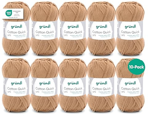 Gründl Laine Cotton Quick uni Fil à crocheter 10 pelotes 50 g, Laiton