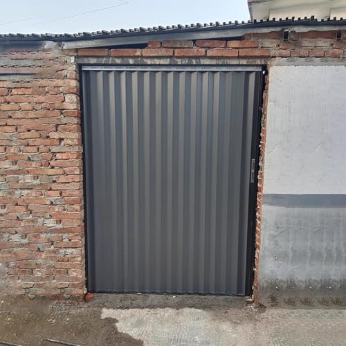 Porta a Soffietto Porta a Soffietto Grigia per Esterni in Alluminio, Porta Scorrevole a Soffietto con Telaio e Binario, Camera da Letto/Cantina/Soffitta Kit di Ferramenta a Soffietto(22x39in(56x99