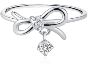 Mesnt Hochzeit Ringe, Frauen 18 Karat Weißgold Schlichtes Schleifendesign mit rundem Labordiamantenring mit 0,1 ct, Größe 56 (17.8)