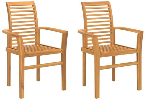 Foknhdi Esszimmerstühle 2er Set Massiv Teakholz Braun 62x55x94cm Robustes Gartenstuhl Modernes Design Armlehnstuhl für Balkon Küche und Wintergarten