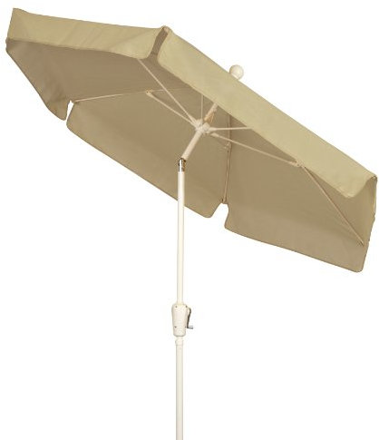 FiberBuilt Umbrellas Trädgårdsparaply med tryckknapps lutning, 18 cm beige tak och vit stång