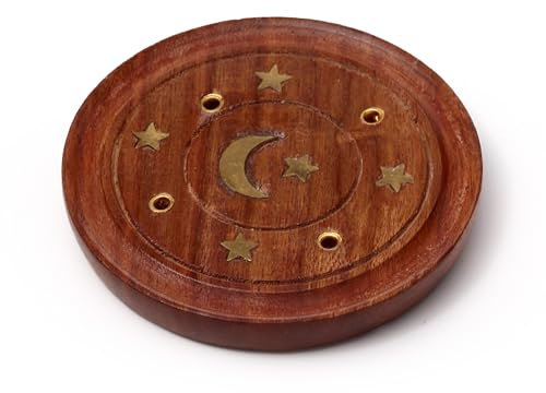 Brûleur à encens Rond en Bois Sheesham Luna et étoiles