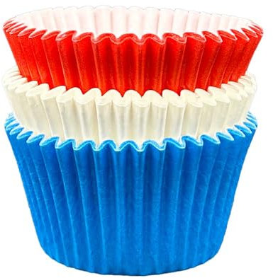Scrumptious! 36PC Cupcake Cases - Red White and blue - 65GSM 51mm x 38mm Greaseproof Paper Baking Cases - Great for Wedding Birthday Anniversary and Royal Party Muffins Cakes and Bakes
