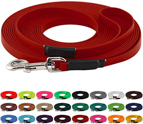 LENNIE BioThane Schleppleine, 19mm, Hunde ab 35kg, 10m lang, mit Handschlaufe, Rot, genäht