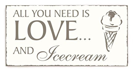 SCHILD Dekoschild « All you need is LOVE and ICECREAM » Vintage Holzschild Türschild Restaurant Eiscafe Home accesoirs