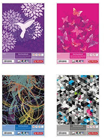 5x Herlitz Malblock / Zeichenblock / 120g/m² / DIN A3 / 4 verschiedene Motive