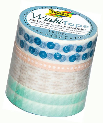 folia 26423 - Washi Tape, Klebeband aus Reispapier, 4er Set - ideal zum Verzieren und Dekorieren