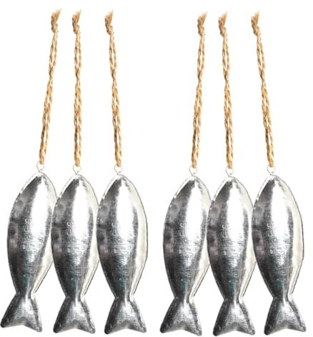 Logbuch-Verlag 6 silberfarbene Fische mit Schnur zum Aufhängen 9,5 cm Kommunion Sommer Küste Meer Dekoration zum Hängen