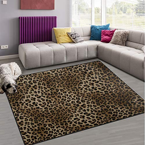 Naanle Rutschfester Teppich mit Leopardenmuster für Wohnzimmer, Esszimmer, Schlafzimmer, Küche, 100 x 150 cm, Tierdruck, Kinderzimmerteppich, Bodenteppich, Yogamatte