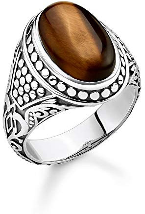 Thomas Sabo Unisex Ring 925 Sterling Silber geschwärzt, I 1/2, Silber, Tigerauge