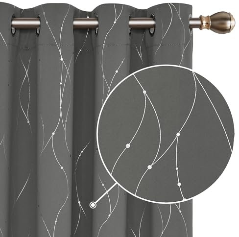 Deconovo Blickdichte Gardinen Wohnzimmer Thermovorhang Kälteschutz Vorhang mit Ösen, 160x132 cm(HöhexBreite), Hellgrau, 2er Set
