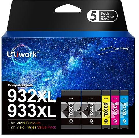 Uniwork Kompatibel Druckerpatronen für HP 932 933 932XL 933XL für HP Officejet 6600 6700 6100 7110 7510 7610 7612 (2 Schwarz, 1 Cyan, 1 Magenta, 1 Gelb)
