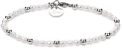 FLEUR Armband mit Gravur Süßwasserperlen Sterling Silber | Personalisierter Schmuck | Geschenke für Frauen zum Geburtstag Muttertag Jahrestag | Perlenarmband
