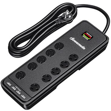DEWENWILS 10-Outlet Surge Protector Power Strip with 4 USB Ports, 15 FT Long Extension Cord, Right Angle Flat Plug, 2480J Surge Rating 15AMP Circuit Breaker, Wall Mountable, UL Listed