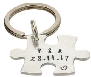 Personalised Puzzle Piece Keyring, Couples Keyring Gift, Initials & Date, Wedding Anniversary Gift, Wedding Gift, Best Friend Gift, Jigsaw