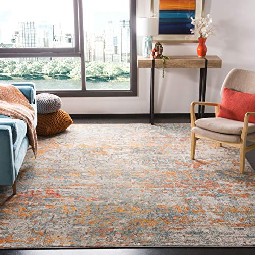 SAFAVIEH Zeitgenössische Teppich für Wohnzimmer, Esszimmer, Schlafzimmer - Madison Collection, Kurzer Flor, Grau und Orange, 91 X 152 cm