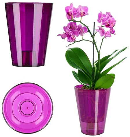 KADAX Blumentopf, schlanker Orchideentopf, Schlichter Pflanzkübel, Blumenkübel für Orchidee, Knabenkraut, Gänseblümchen, Übertopf für Küche und Wohnzimmer (⌀ 12cm, rund, Pflaume)