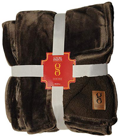 miasuite i sogni italiani Winterdecke aus hypoallergenem Fleece, 130 x 160 cm, Samt-Effekt, Elegantes Design, weich, maschinenwaschbar, braun