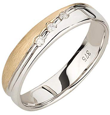 Ardeo Aurum Damenring aus 375 Gold bicolor Gelbgold Weißgold mit 0,06 ct Diamant Brillant massiv matt Trauring Modell 109-237 Größe 57