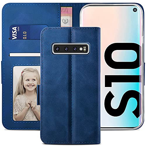 YATWIN Handyhülle für Samsung Galaxy S10 Hülle, Klapphülle Galaxy S10 Premium Leder Brieftasche Schutzhülle [Kartenfach] [Magnet] [Stand] Handytasche Case für Samsung Galaxy S10, Blau