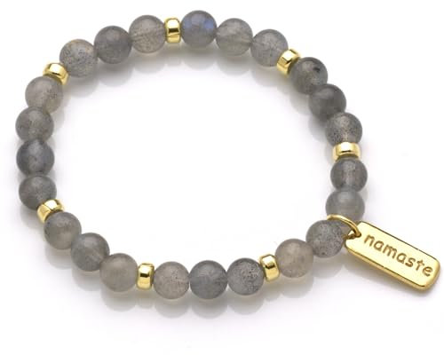 KARYSMA Armband Damen Namastè aus Regenbogen-Labradorit grau, 925 Silber oder vergoldet, schönes Geschenk