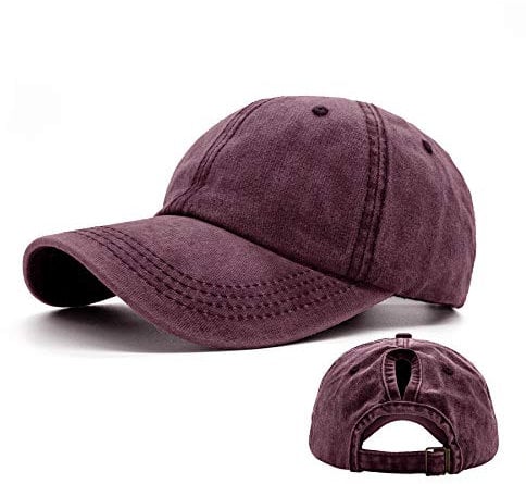Ruyosn Basecap Damen Zopf Kappe Vintage Atmungsaktiv Verstellbar für Pferdeschwanz Sonnenschutz Hip Hop Baumwolle Mädchen Baseball Kappe Sommer Wein