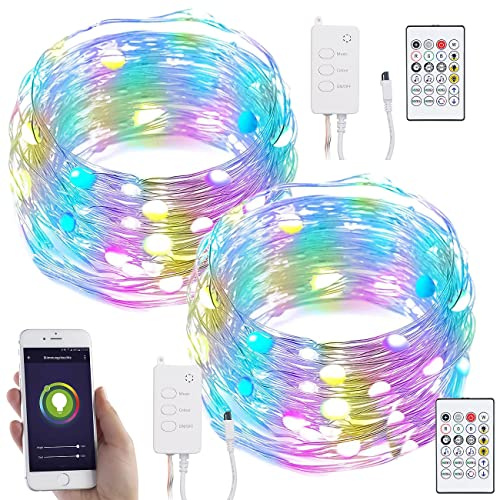 Luminea Home Control WLAN Lichterkette: 2er RGB-LED-Lichterdraht mit Musik-Steueurung, WLAN und App, USB, 10 m (Lichterkette mit Mikrofon, LED Musik, TUYA)