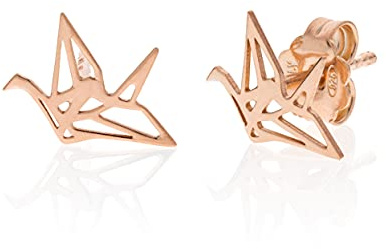 Aka Gioielli® - Origami Kranich Ohrringe Ohrstecker 925 Silber Rosegold Geschenke für Mädchen und Damen