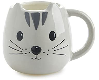 Balvi Mug Kitty Couleur Gris Tasse en Forme de tête de Chat Capacité de 400 ML Passe au Lave-vaissell