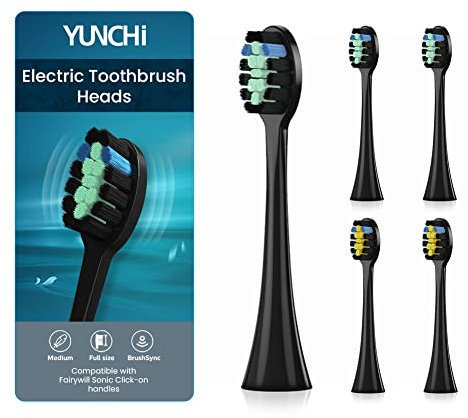 5 Stück Zahnbürstenköpfe für YUNCHI Y7, Elektrische Zahnbürste Ersatzköpfe Kompatibel mit YUNCHI Y7 Sonic Elektrische Zahnbürste für Erwachsene & Kinder, Schwarz