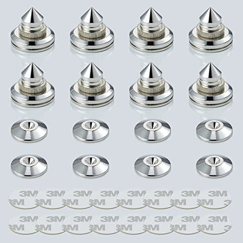 Pailvens Speaker Spikes Floor Protectors 4pcs, Adjustable Shockproof Speaker Isolation Stand Feet for HiFi Amplifier, Subwoofer, DAC Recorder, Turntable, Cone Base Pad with Adhesive, Silver