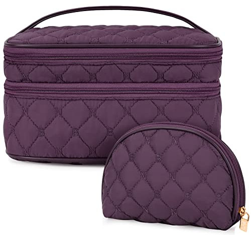 NUBILY Kosmetiktasche Damen Make up Tasche Doppelschicht Kulturtasche Groß wasserdichte Kulturbeutel Reise Schminktasche Mädchen 2 Stücke Violett