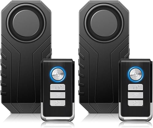 Nineleaf Fahrradalarm mit Fernbedienung, 113dB Fahrrad Alarmanlage, 2PK | 3 Lautstärken, 7 Empfindlichkeit, Drahtloser Vibrationsalarm, Wasserdichte Diebstahlsicherung für E-Bike, Motorrad, Scooter