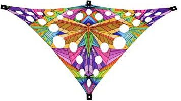 PSYWORK Schwarzlicht Segel Spandex | Dreieck S Neon Polygon Dragonfly | 1,0 x 1,75m | UV-aktiv | leuchtend | Wandtuch Wandbehang Stoff Neon Deko Party Tuch Tapestry Poster Psy Goa