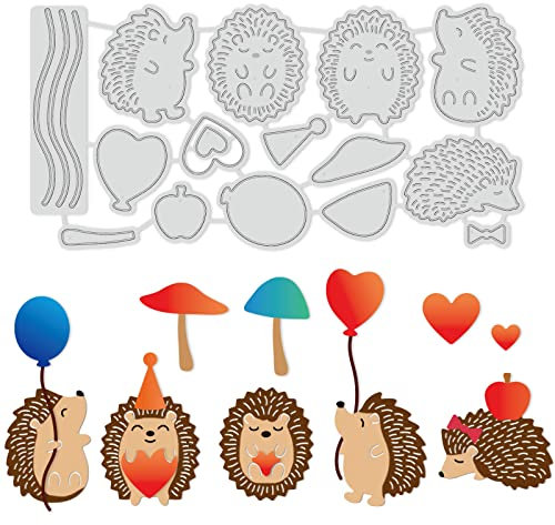 GLOBLELAND Stanzschablonen Igel Metall Schneiden Schablonen Igel, Pilz und Ballon Stanzformen für Kartenherstellung und DIY Scrapbooking Dekor