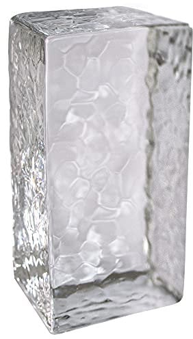 Fuchs Design Crystal Collection, 1x Glasziegel Glasstein Hammerschlag glänzend 8,2 x 11,6 x 5,3 cm, Glasbaustein aus Echtglas