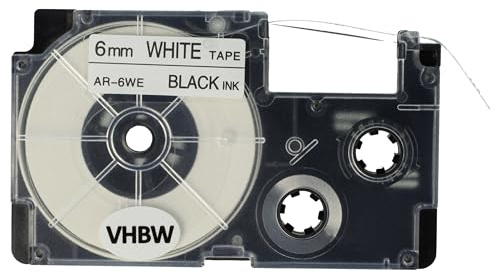 vhbw Schriftband-Kassette Ersatz für Casio XR-6WE1 | XR-6WE für Etiketten-Drucker 8m x 6mm Schwarz auf Weiß