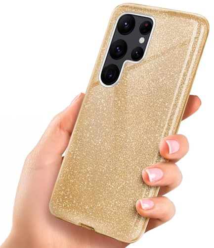ONEFLOW Glitter Case für Samsung Galaxy S22 Ultra Glitzer Handyhülle mit Kameraschutz, Stylische Hülle Glitzernd, Dünne TPU Schutzhülle für Damen, Glitzerhülle Qi kompatibel, Gold