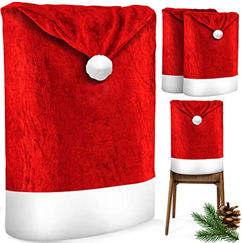 KESSER® Premium Weihnachtsstuhlüberzug 2er Set Stuhlhussen für Weihnachten Nikolausmütze Stuhlbezug Husse Weihnachtsdeko für Stühle Überzieher - Stuhlabdeckung im weihnachtlichen Design