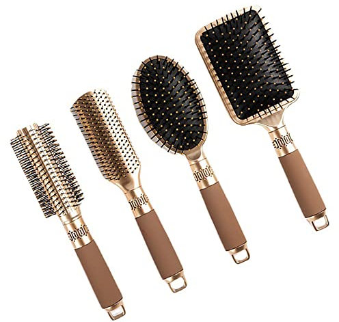 4 Pcs Hair Brush Set Anti Static Massage Oval Comb Air Cushion Vent Hair Brush Detangling Paddle Hairbrush for Women Men All Wet or Dry Hair Styling, Add Shine, Massage (Golden)