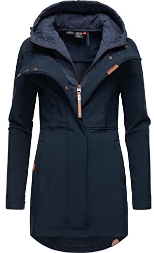 Ragwear Damen Softshellmantel lange Übergangsjacke Outdoormantel mit Kapuze Ybela Navy22 Gr. M