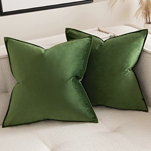 MIULEE 2er Set Samt Kissenbezug Flansch Kissenhülle Dekorative Sofakissen Dekokissen Umwickelte Kante Kissenbezüge Zierkissenbezug für Sofa Wohnzimmer Schlafzimmer 45x45 cm Matcha Grün