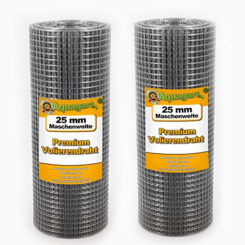 Aquagart® Volierendraht Hasendraht 125m x 0,5m, Drahtgitter Maschenweite 25mm, verzinkter Maschendraht-Zaun, robustes Schweißgitter