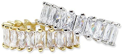Neikafan 2 Stück Ring mit Zirkonia Kristallen Geschnitten Rechteck Ring Eternity Damen Diamantring Offene Ringe eingestellt Geometrischer Volldiamantring für Geburtstagsgeschenk