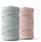 LEDENT Makramee Garn (3mm, 2 x 120M, Set 2 Farben, Hellrosa & Mausgrau) - Doppelt gedrehtes Seil aus 100% Recycelter Baumwolle zum Basteln - Dickes Makramee Garn für kreative Projekte